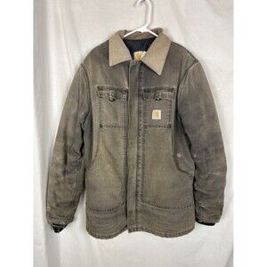 Vintage 1990s Carhartt Distressed Traditional Brown Canvas Quilted Coat